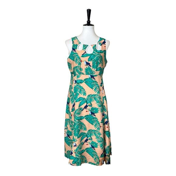 Royal Monk A-line Sleeveless Dress Parrot Tropical Print Women’s Size Small - Picture 1 of 12